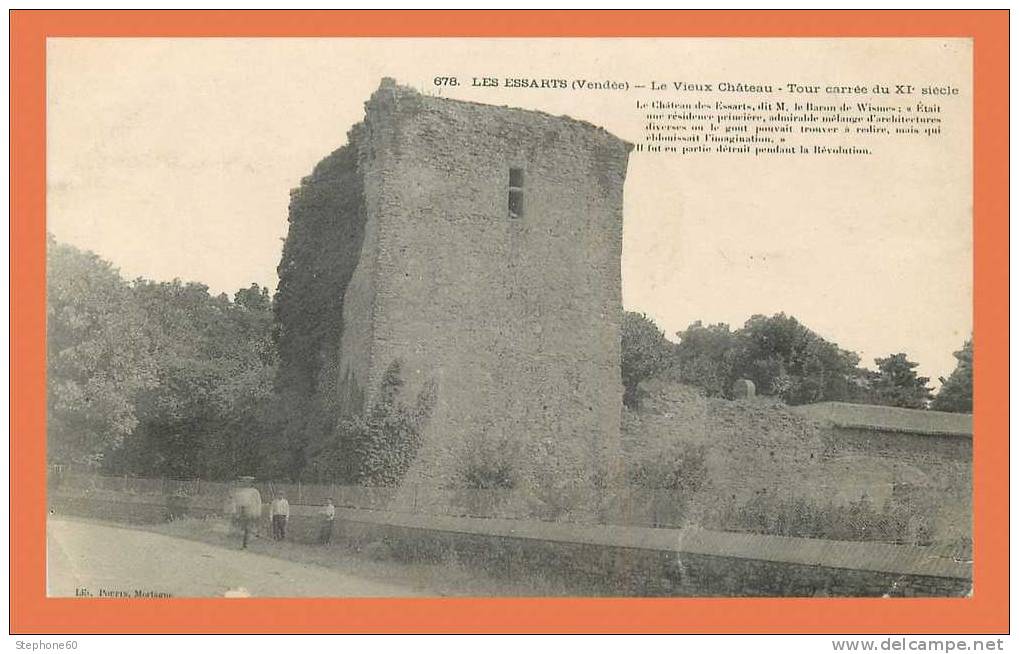 85 - LES ESSARTS - Le Vieux Chateau - Tour Carrée ( Oblitération - Timbre Type Blanc ) // CPA Animé - Les Essarts