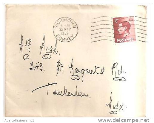 56005)lettera Inglese Con Un Valore Da 1 E 1/2p + Annullo Del 22-5-1937 - Brieven En Documenten