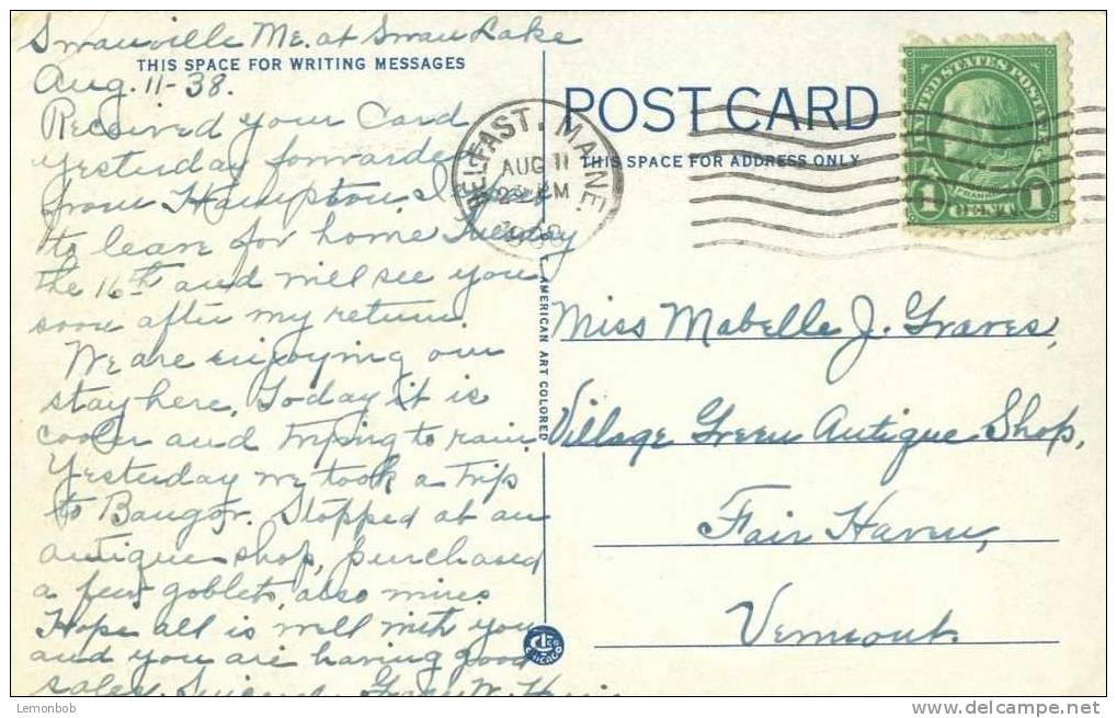 USA – United States – Greetings From Maine – 1938 Used Postcard [P3113] - Autres & Non Classés