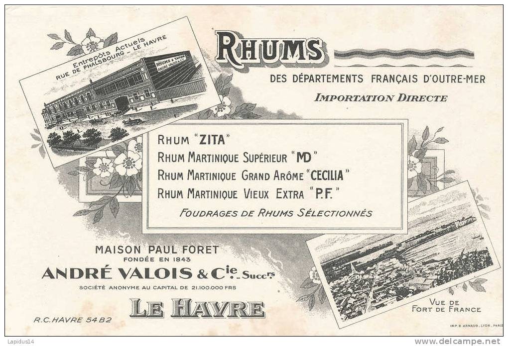 BU 573 /BUVARD   RHUMS  DES DEPARTEMENTS FRANCAIS D'OUTRE MER ANDRE VALOIS  LE HAVRE - Schnaps & Bier