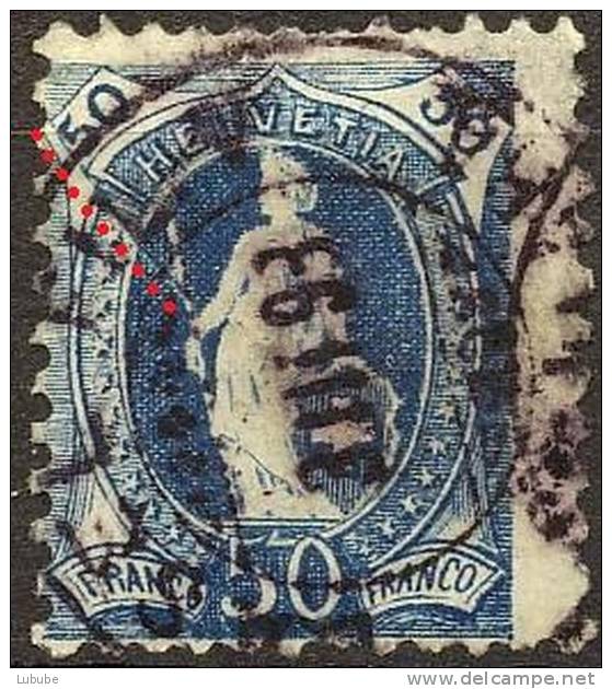 Stehende Helvetia  70D.2.29/I, 50 Rp.blau    "starker Strich"        1898 - Plaatfouten