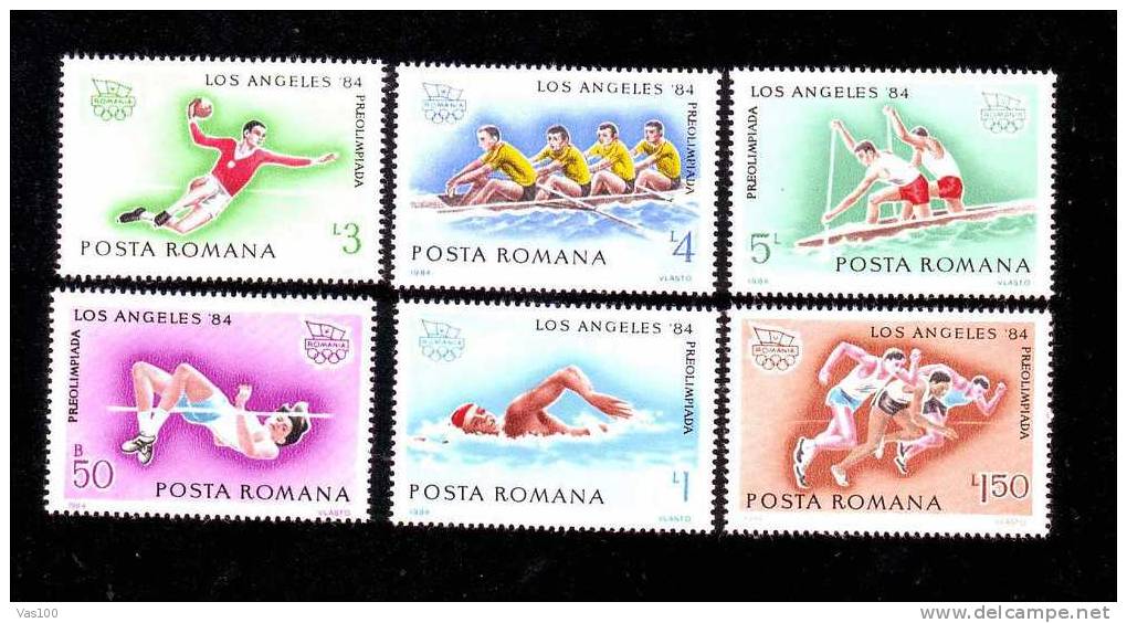 Romania 1984  PREOlimpyc Games Los Angeles  With  Rowing ,athletic,hand-ball Etc MNH FULL SET. - Unused Stamps