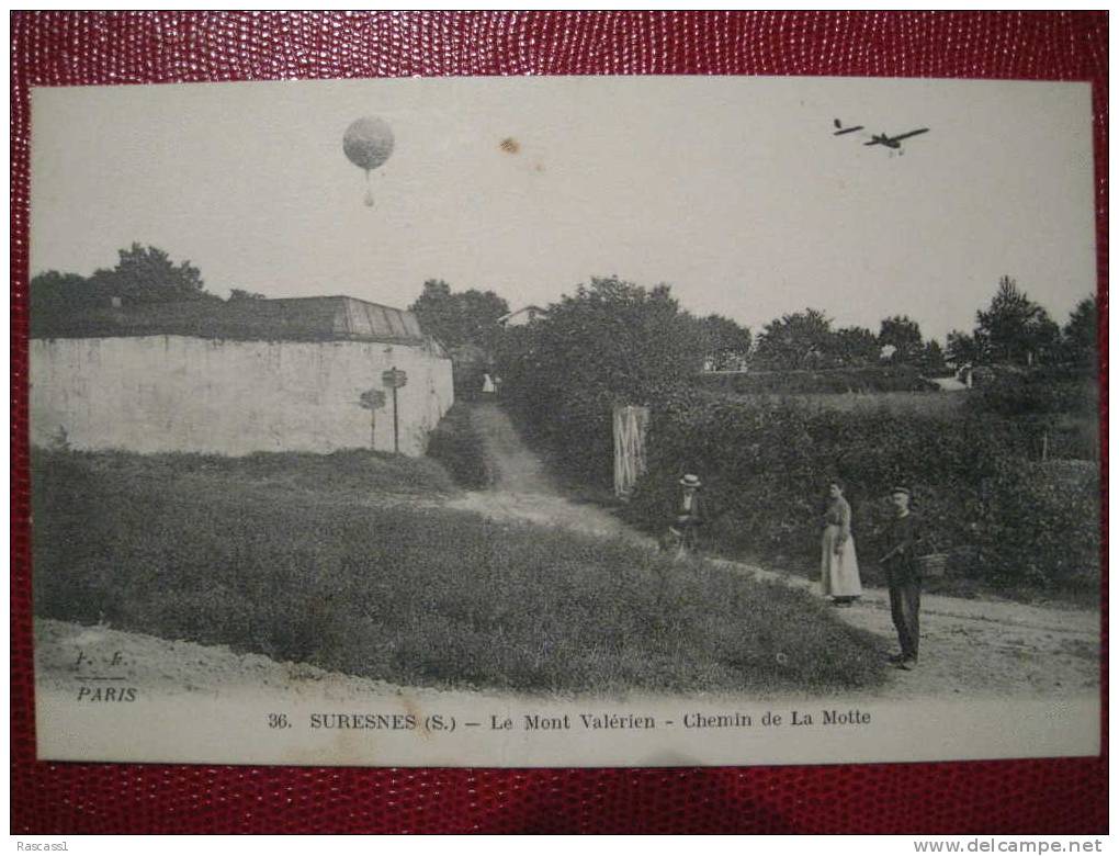 Montgolfière Et Avion à Suresnes, Le Mont Valérien, Chemin De La Motte - Balloons