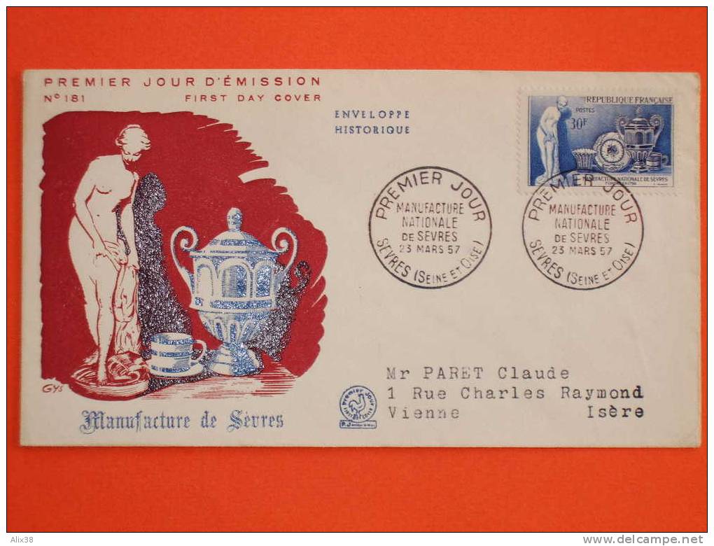 FRANCE 1er JOUR 1957-N°1094 Sèvres Sur Enveloppe.  TB - 1950-1959