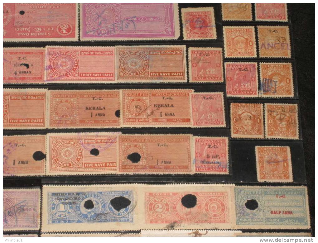 India Fiscal 94 Different Cochin Travancore Kerala State Court Fee & Revenue Stamps Diff Perforation Shade Inde Indien - Cochin