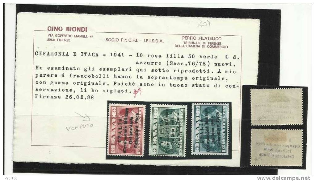 CEFALONIA  E ITACA 1941 PREVIDENZA SOCIALE LEPTA 50 L - DRACMA 1 D MH CERTIFICATO - Cefalonia & Itaca