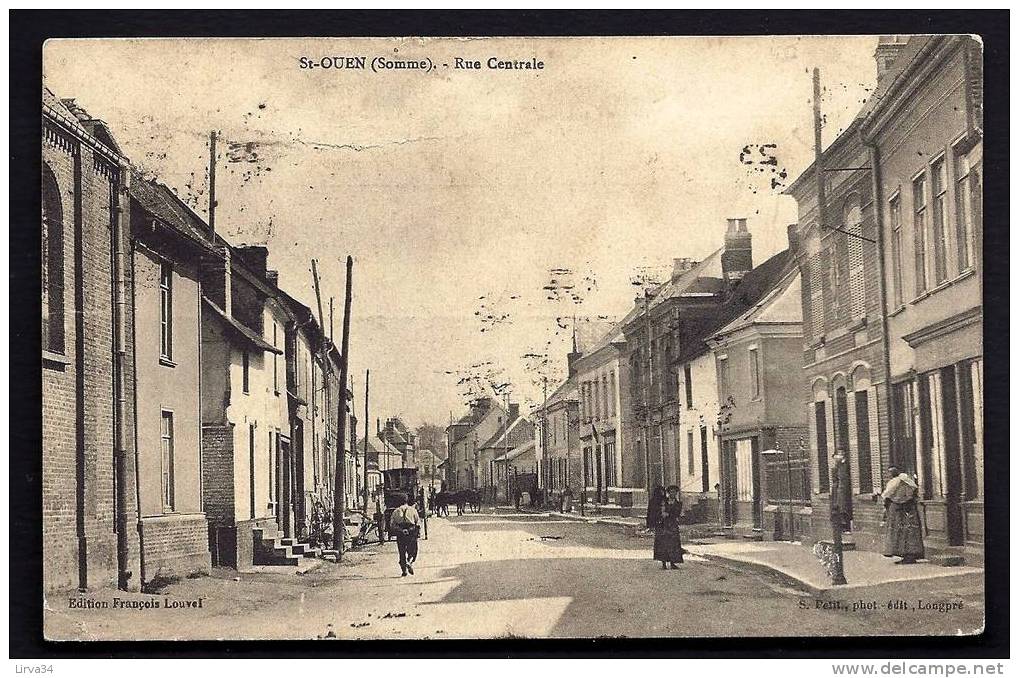 CPA  ANCIENNE- FRANCE- SAINT-OUEN (80)- RUE CENTRALE AVEC BELLE ANIMATION- ATTELAGES - Saint Ouen