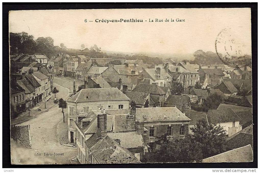 CPA  ANCIENNE- FRANCE- CRÉCY (80)-  LA RUE DE LA GARE ET VUE GENERALE EN TRES GROS PLAN - Crecy En Ponthieu