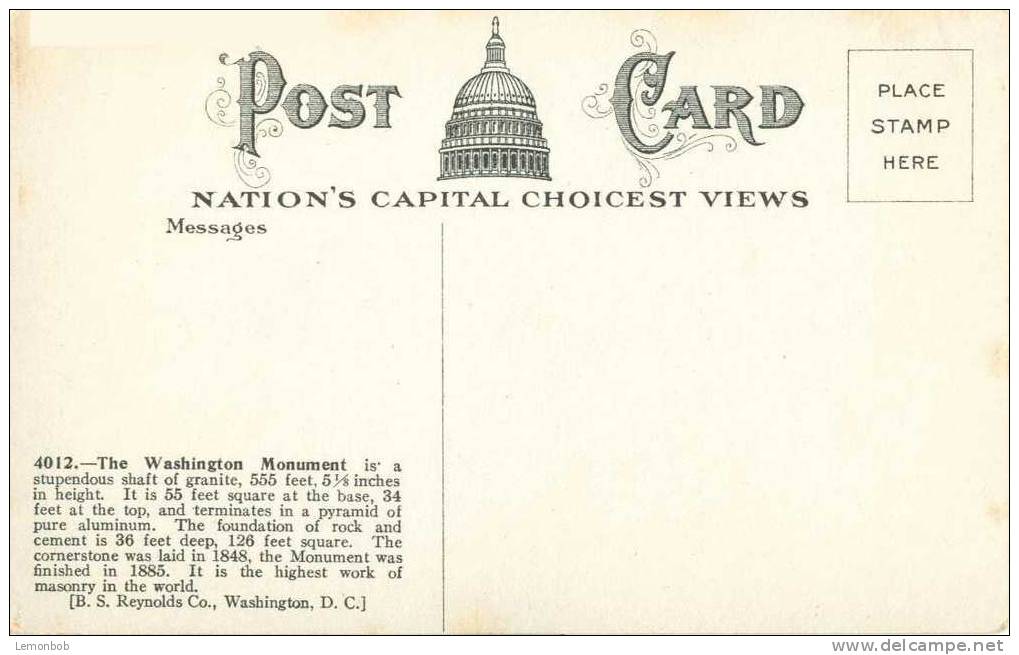 USA – United States – Washington Monument, Washington DC – Early 1900s Unused Postcard [P3145] - Washington DC