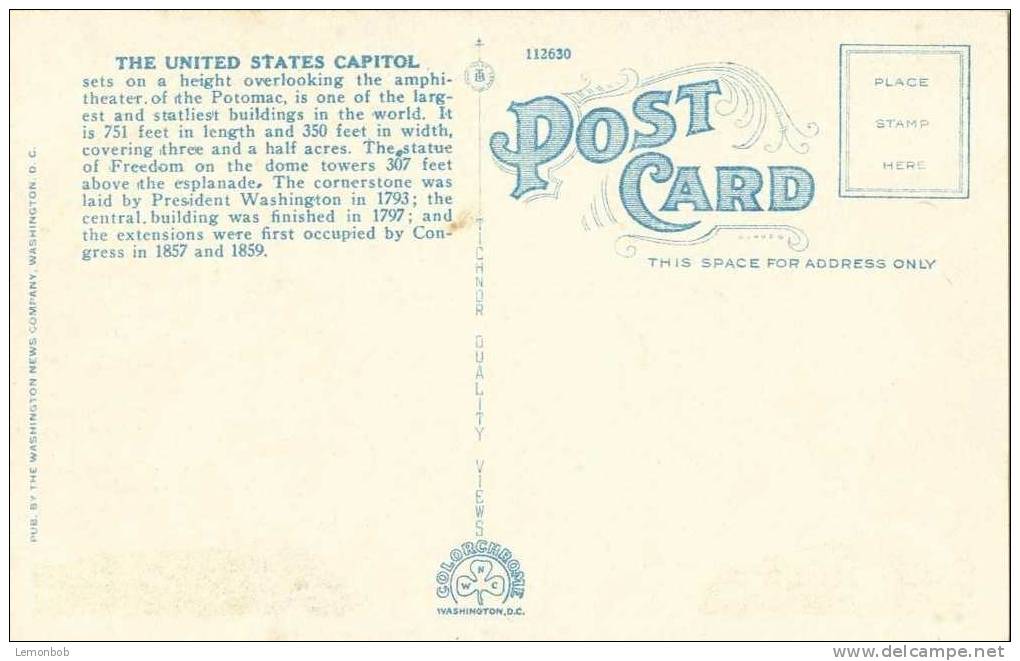 USA – United States – The U.S Capitol, Washington D.C - Early 1900s Unused Postcard [P3150] - Washington DC
