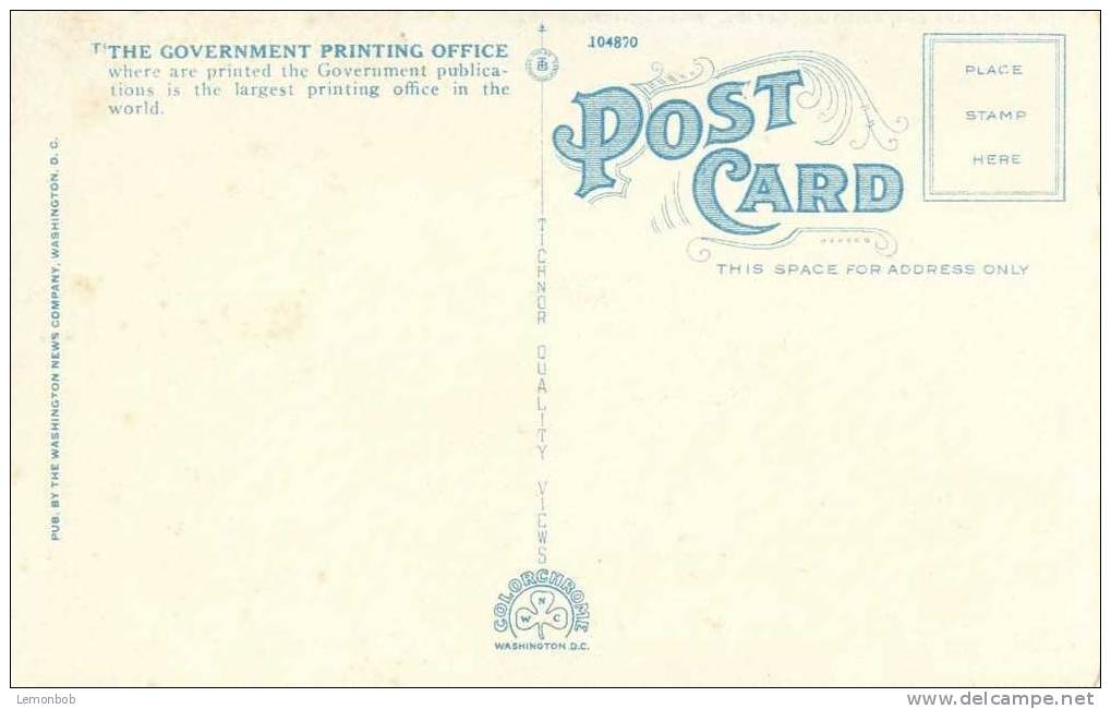 USA – United States – The Government Printing Office, Washington D.C. Early 1900s Unused Postcard [P3151] - Washington DC