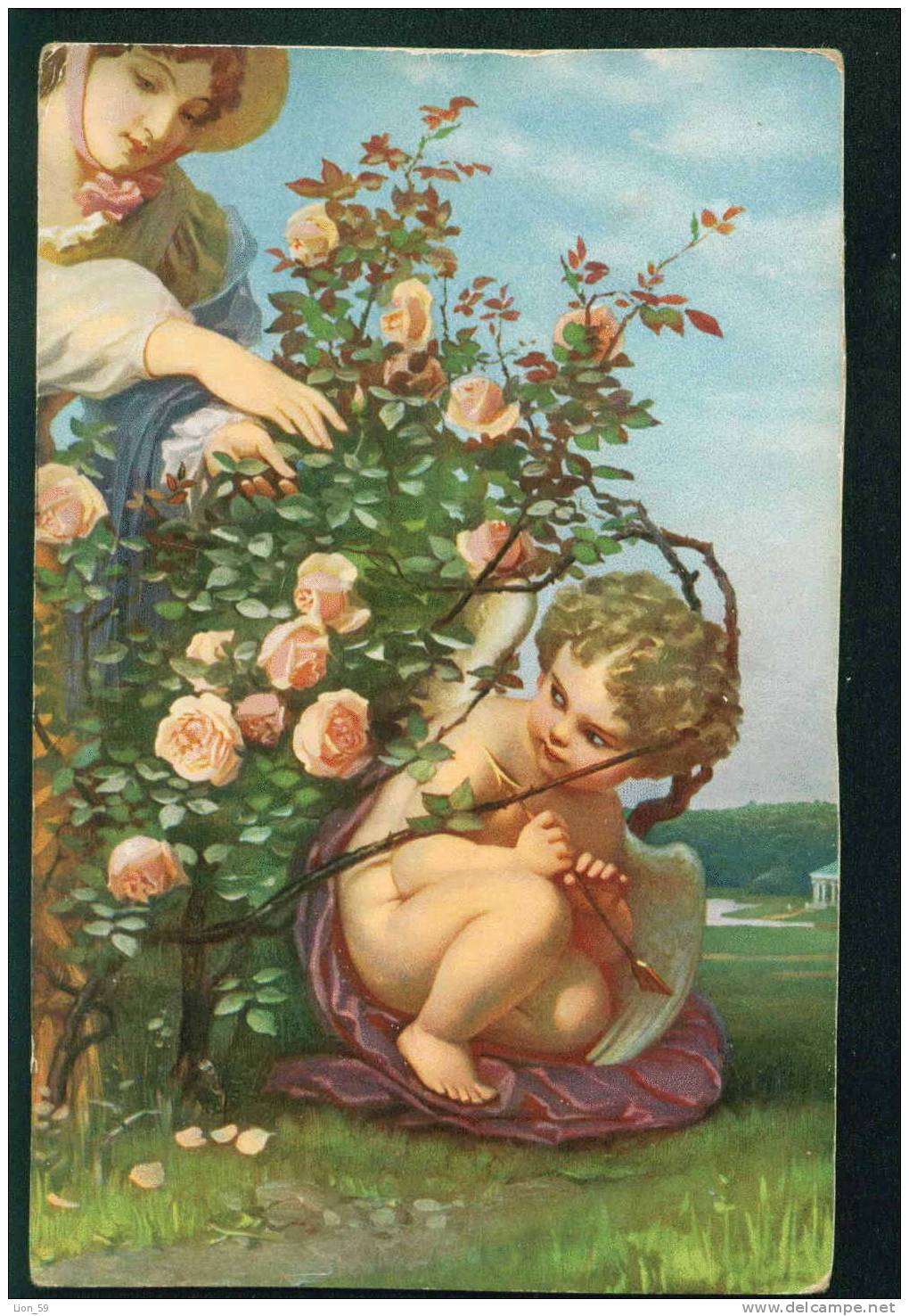 31825 WOMAN ROSES With ANGEL Art Pc - Angeles