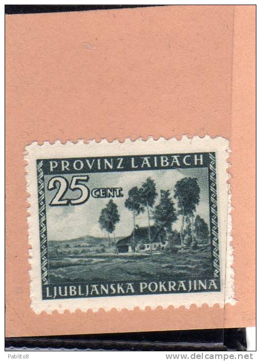 LUBIANA 1944 OCCUPAZIONE TEDESCA GERMAN OCCUPATION VEDUTA VIEW CENT. 25 C MNH - Lubiana