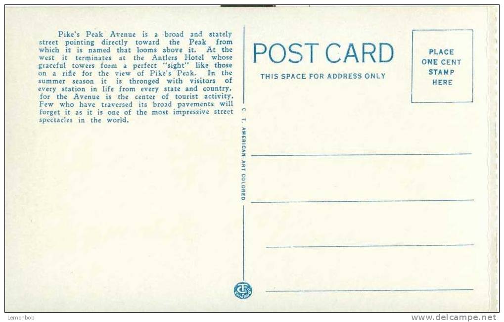USA – United States – Pike´s Peak Avenue Colorado Springs, Colorado Early 1900s Unused Postcard [P3164] - Colorado Springs