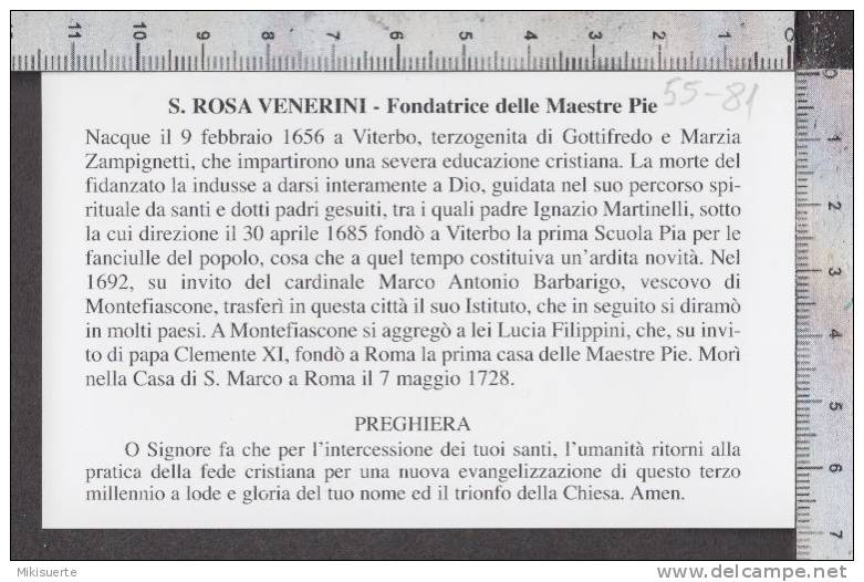 Xsa-55-81 S. Santa ROSA VENERINI AI PIEDI DI PAPA CLEMENTE XI VITERBO POPE Santino Holy Card - Religion & Esotérisme