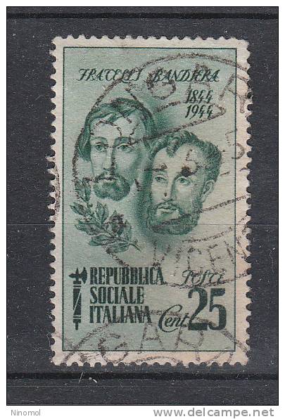 Italia   -   1944.   Fratelli Bandiera  25 Cent. .  Viaggiato, Ottima Centratura - Oblitérés