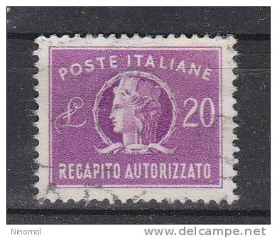 Italia   -   1952.   Recapito Autorizzato  20 £.  Fil. Ruota 1.  Viaggiato. Ottima Centratura - Colis-postaux