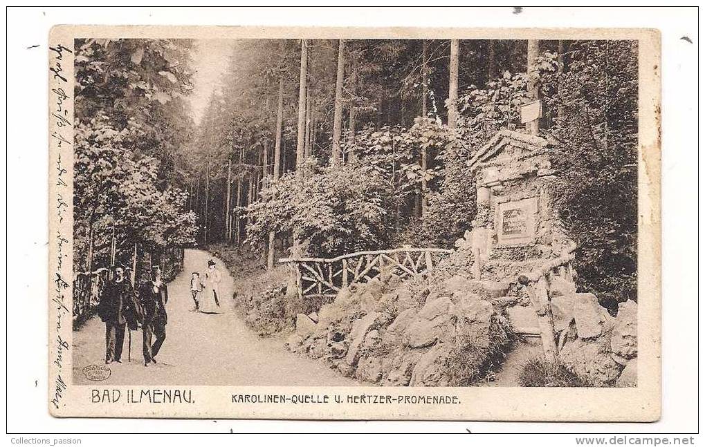 Cp , ALLEMAGNE , BAD ILMENAU , Karolinen-quelle U. Hertzer-promenade , Voyagée - Autres & Non Classés