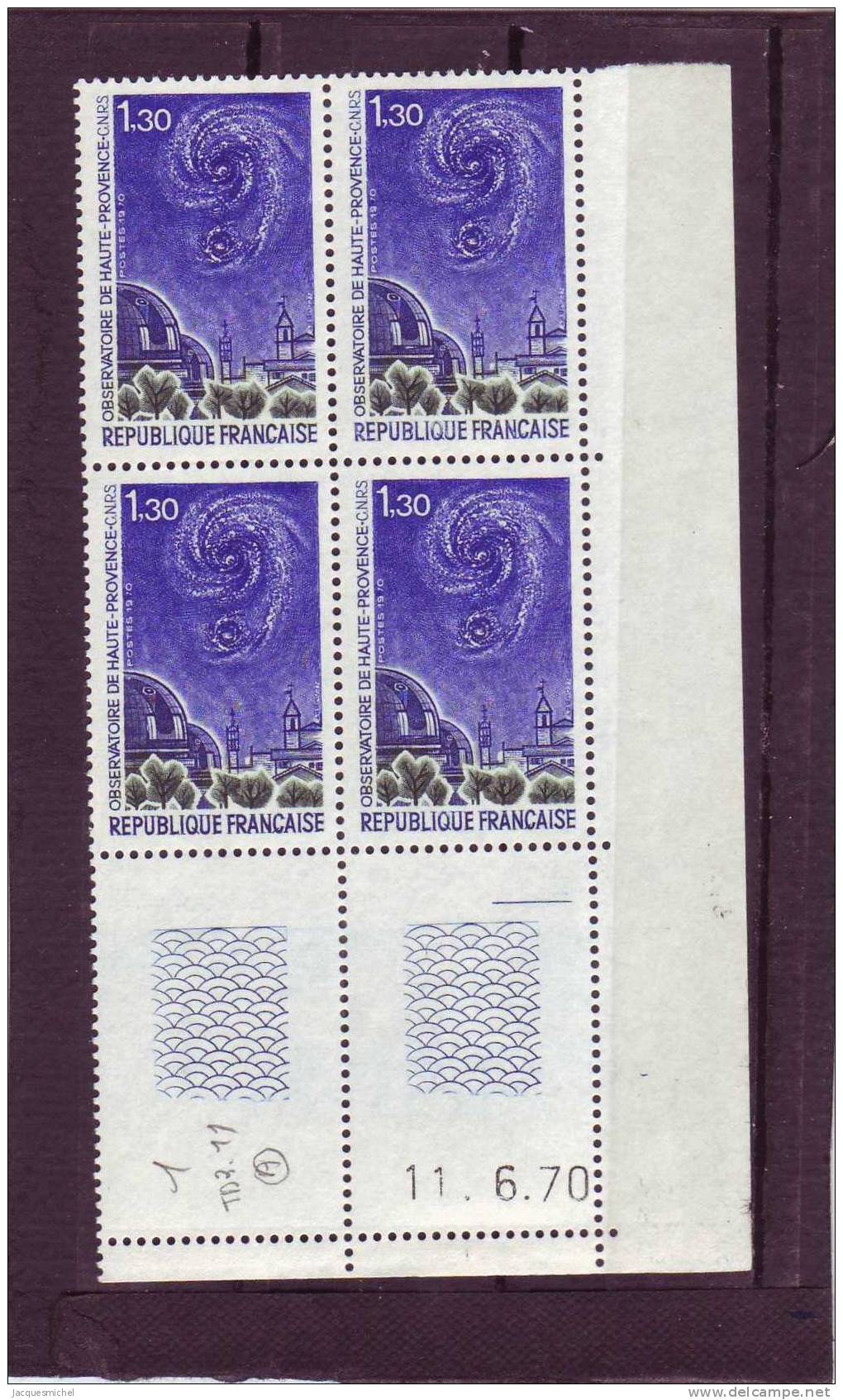 N° 1647 - 1,30F Observatoire De HTE PROVENCE - Tirage Du 3.6 Au 15.6.70 - 11.06.1970 - (1 Trait) - 1970-1979