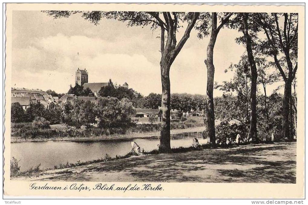 Gerdauen Blick Auf Die Kirche 1.10.1939 Gelaufen Als Feldpost Schelesnodoroschnyj Marke Abgefallen - Ostpreussen