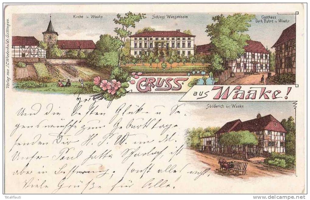 Waake Kreis Göttingen Color Litho Gasthaus Bühre Södderich Bei Waake Schloß Wangenheim 7.7.1909 Gelaufen - Göttingen