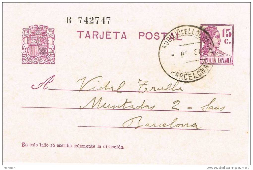 Entero Postal SAN BAUDILIO De LLOBREGAT (Barcelona) 1936. Republica - 1931-....