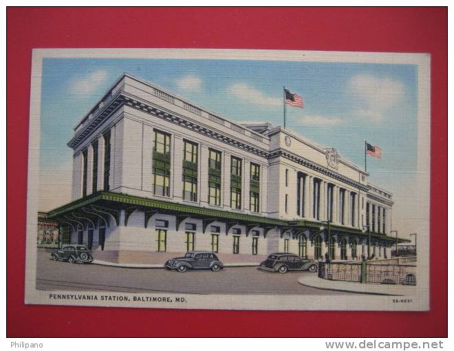 Railroad- Station-- Pennsylvania  Station Baltimore Md  1937 Cancel Linen       ---   ==ref 177 - Baltimore