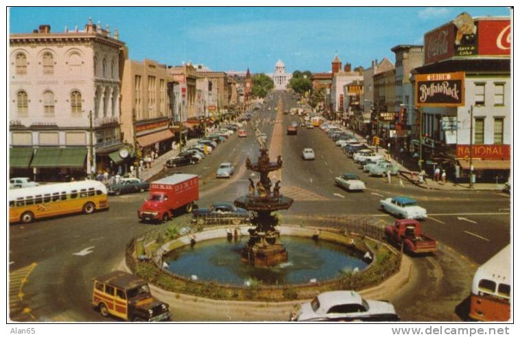 Montgomery AL Alabama, Dexter Ave Street Scene, Trucks Bus Auto, Coca-Cola Sign, C1940s/50s Vintage Postcard - Montgomery