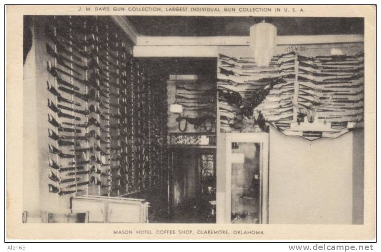Claremore OK Oklahoma, Mason Hotel Coffee Shop Gun Collection, Interior View, C1940s Vintage Postcard - Other & Unclassified
