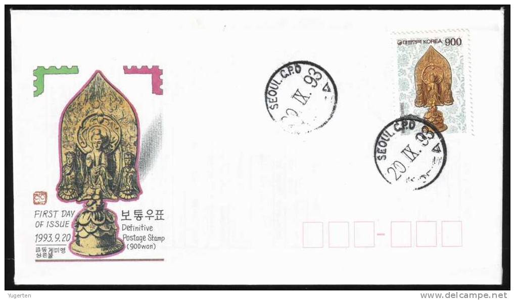 SOUTH KOREA 1993 - FDC - Bouddha + Notice Philatélique - Bouddhisme