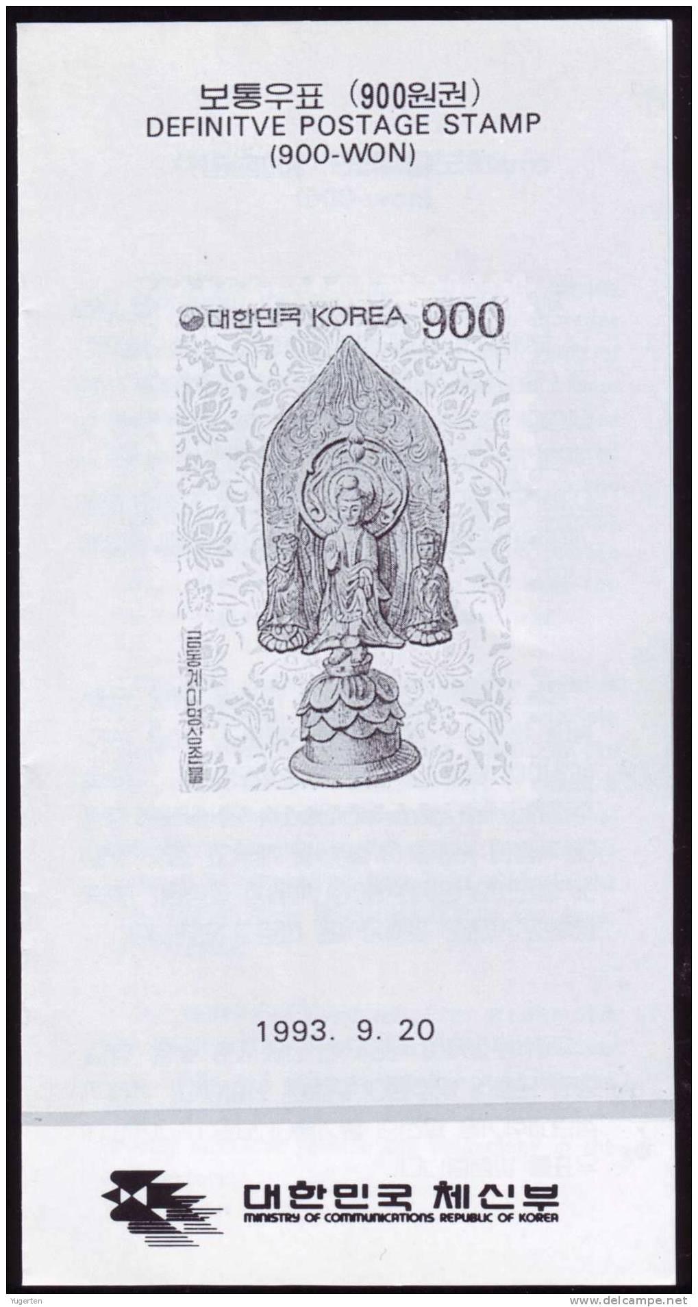 SOUTH KOREA 1993 - FDC - Bouddha + Notice Philatélique - Bouddhisme