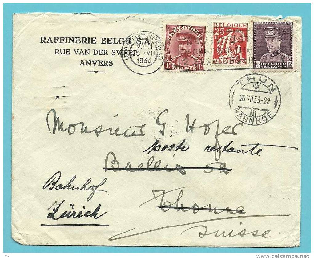 317+319+339 Op Brief Met Stempel ANTWERPEN  Naar THUN (Zwitserland) - 1931-1934 Képi