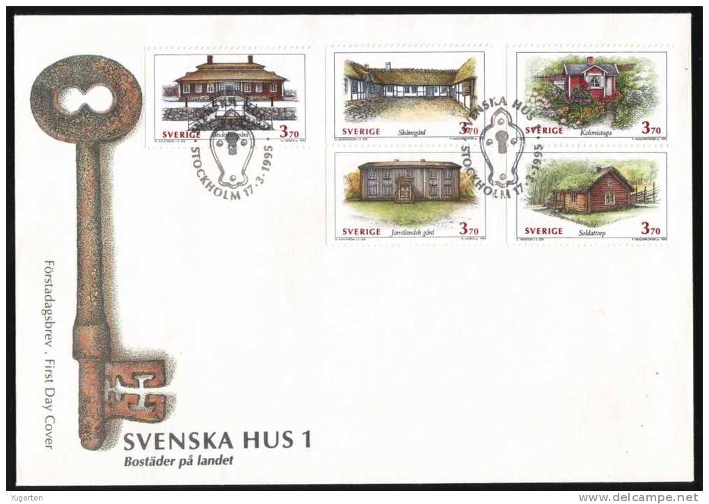 SUEDE SWEDEN 1995 - Houses/Maisons - Lock /serrure - Key /clé - FDC