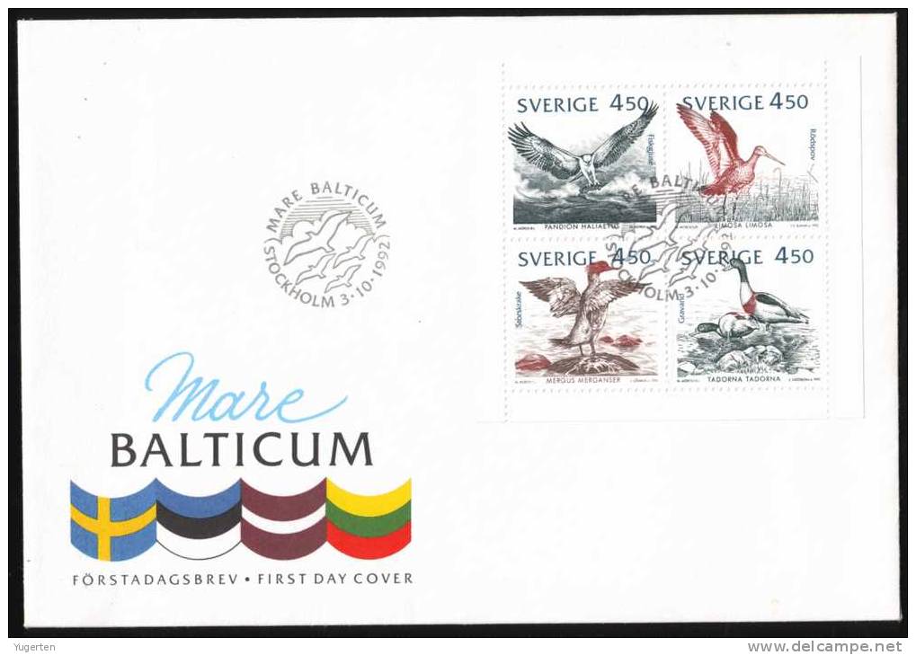 SUEDE SWEDEN 1992 - Mare Balticum - Faune - Oiseaux De La Baltique - FDC