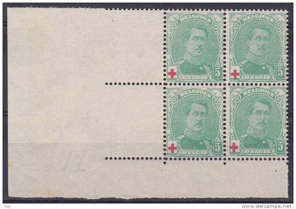 BELGIË - OBP - 1914 - Nr 129a Type II (Blok Van 4/Bloc De Quatre) - MNH** - 80,00€ - 1914-1915 Rode Kruis