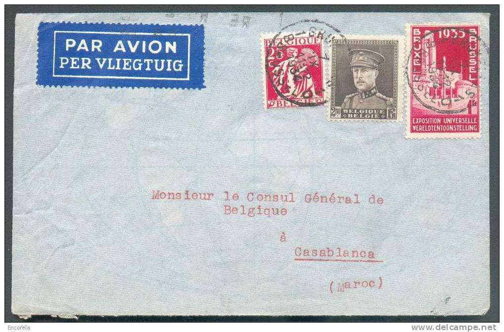 Affr. Combiné 3 émission Dt 2Fr.50 KEPI, 1Fr. EXPO De BRUXELLES Et 25 Centimes Cérès Obl. Sc BRUXELLES 1 S/Lettre Par Av - 1932 Cérès Et Mercure