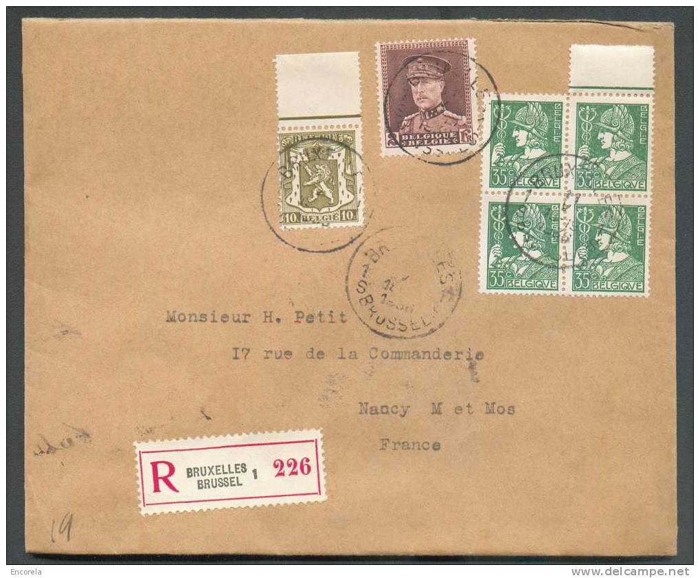 Affr. Combiné 3 émissions Dt 10 Centimes Petit Sceau D El´Etat, 2Fr. KEPI Et BLOC De 4 Du 5 Centimes Mercure Obl. Sc BRU - 1932 Ceres And Mercurius