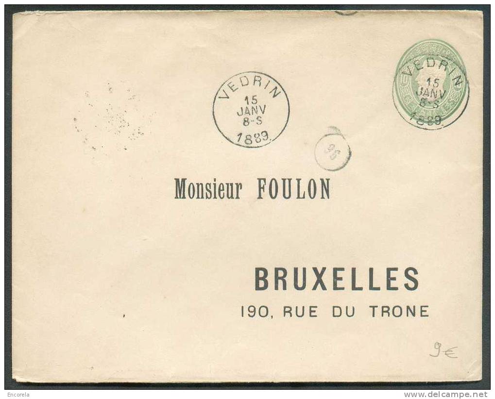 EP Enveloppe 10 Centimes (patte Ronde)  Obl. Sc VEDRIN Du 15-1-1889 Vers Bruxelles. - 6768 - Buste