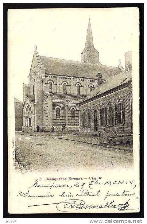 CPA  PRECURSEUR- FRANCE- BEAUQUESNE (80)- L'EGLISE ROMANE EN 1900- ANIMATION - Beauquesne