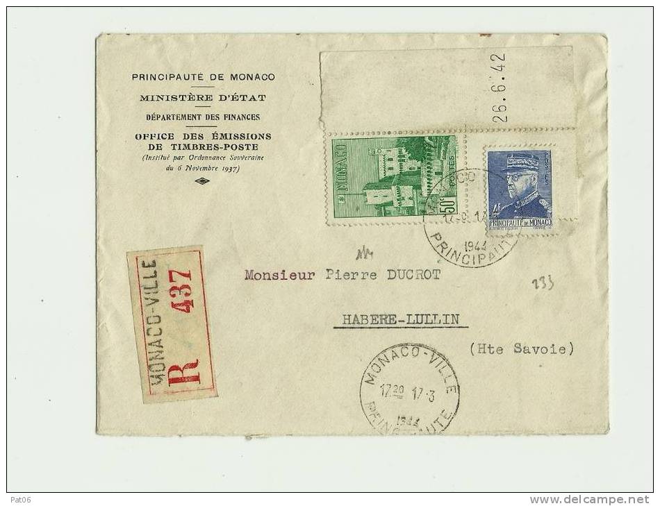 MONACO-VILLE  T.Horoplan - 17.3.1944/184 + 233 - Poststempel