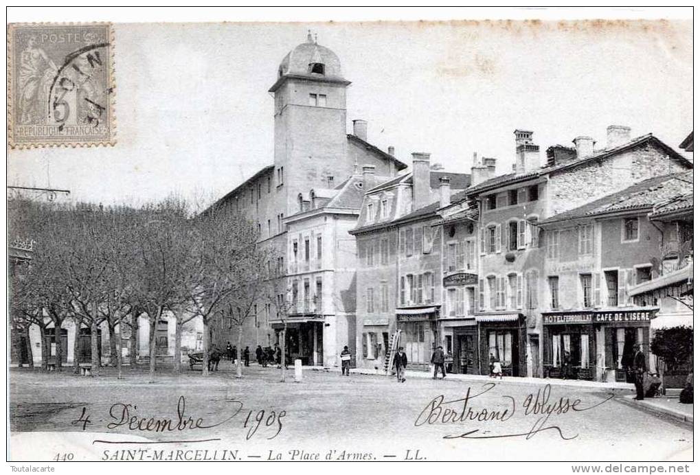 CPA 38 SAINT MARCELLIN LA PLACE D ARMES 1905 Animée Commerces - Saint-Marcellin