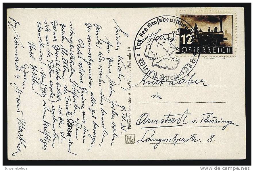 A877) Austria Österreich Ansichtskarte Von Wien 9.4.1938 Nach Arnstadt Mit Sonderstempel - Briefe U. Dokumente