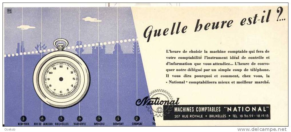 Buvard - Vloeipapier  Bruxelles - Machines Comptables "National" Quelle Heure Est-il? - Autres & Non Classés