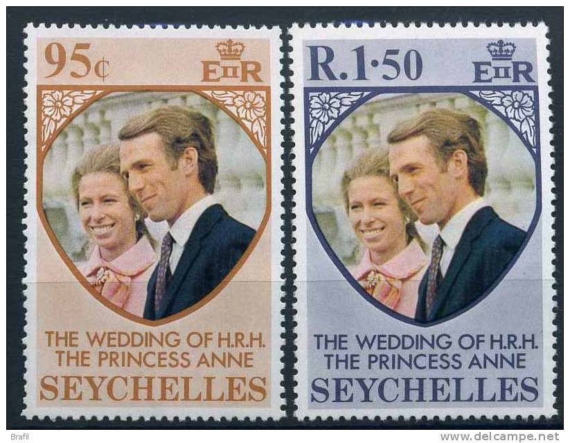 1973 Seychelles, Matrimonio Principessa Anna , Serie Completa Nuova (**) - Seychelles (...-1976)