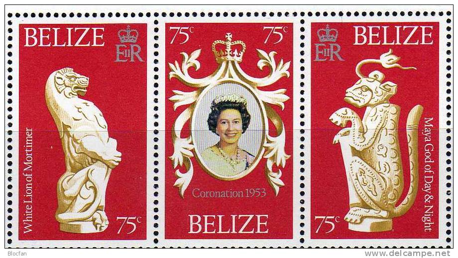 25 Jahre Krönung Elisabeth II. 1978 Belize 381/3 Kleinbogen ** 2€ Wappen Weißer Löwe Jaguar Sheetlet From America - Belize (1973-...)