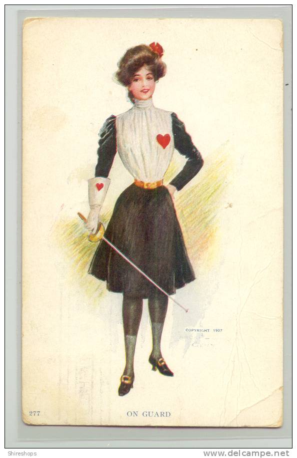 On Guard Woman Fencing Queen Hearts 1907 - 1900-1949