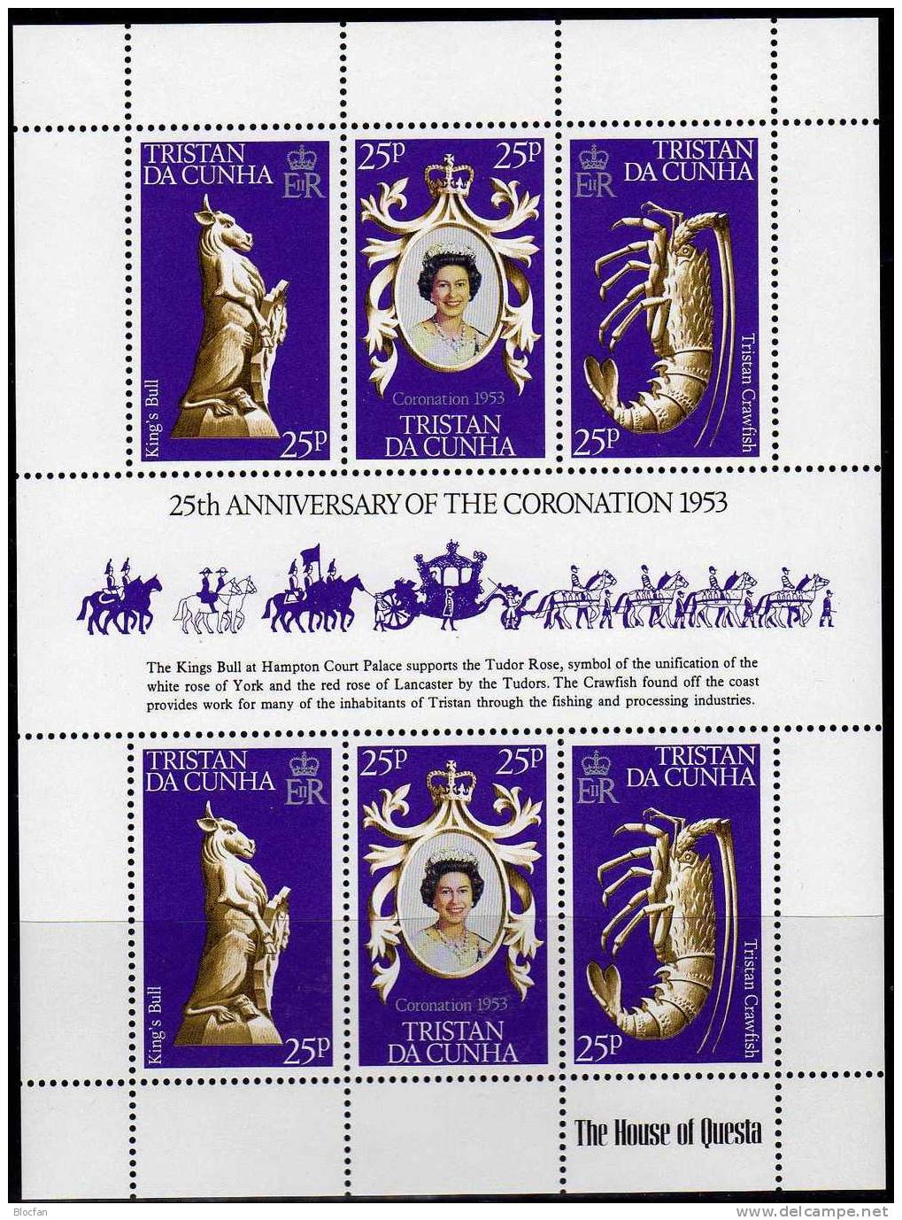 25 Jahre Krönung Elisabeth II. 1978 Tristan Cunha 238/0 Kleinbogen ** 3€ Wappen Kings Bull Crawfish Sheetlet From Africa - Tristan Da Cunha