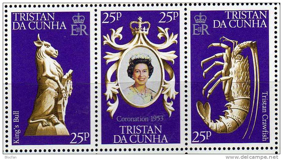 25 Jahre Krönung Elisabeth II. 1978 Tristan Cunha 238/0 Kleinbogen ** 3€ Wappen Kings Bull Crawfish Sheetlet From Africa - Tristan Da Cunha