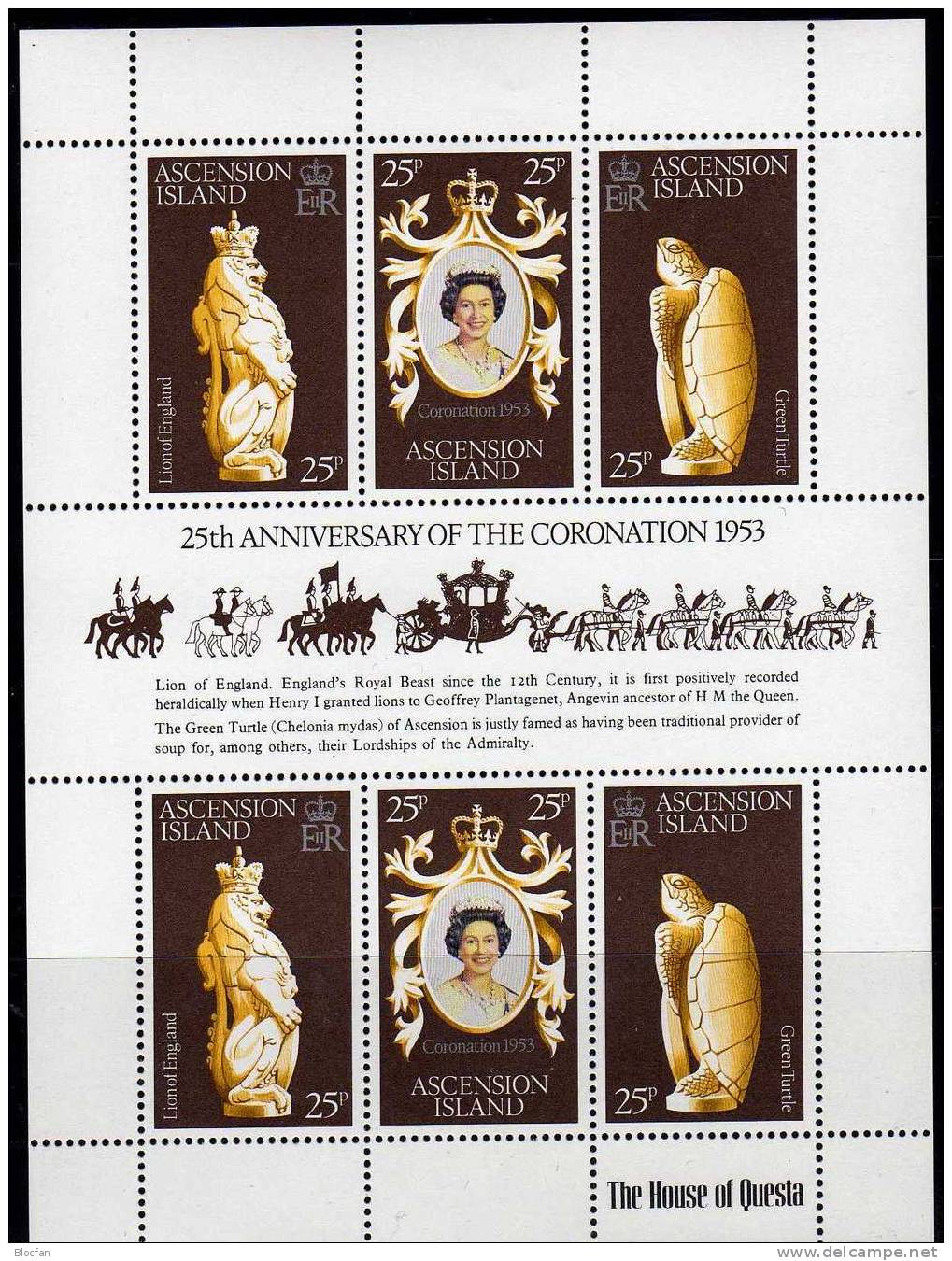 25 Jahre Krönung Elisabeth II. 1978 Ascension Island 229/1 Kleinbogen ** 5€ Wappen Löwe Schildkröte Sheetlet Of Oceanien - Ascension