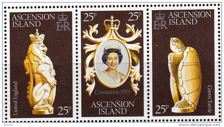 25 Jahre Krönung Elisabeth II. 1978 Ascension Island 229/1 Kleinbogen ** 5€ Wappen Löwe Schildkröte Sheetlet Of Oceanien - Ascensión